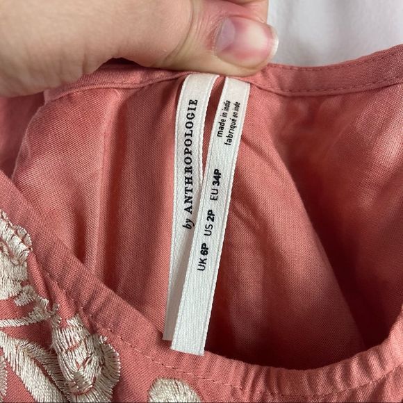 Anthropologie Pink Floral Embroidered Fringe Wrap Midi Dress Size 2P - Picture 10 of 16